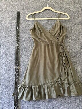 Altered State Green Ruffle Faux Wrap Mini V-Neck Dress XS